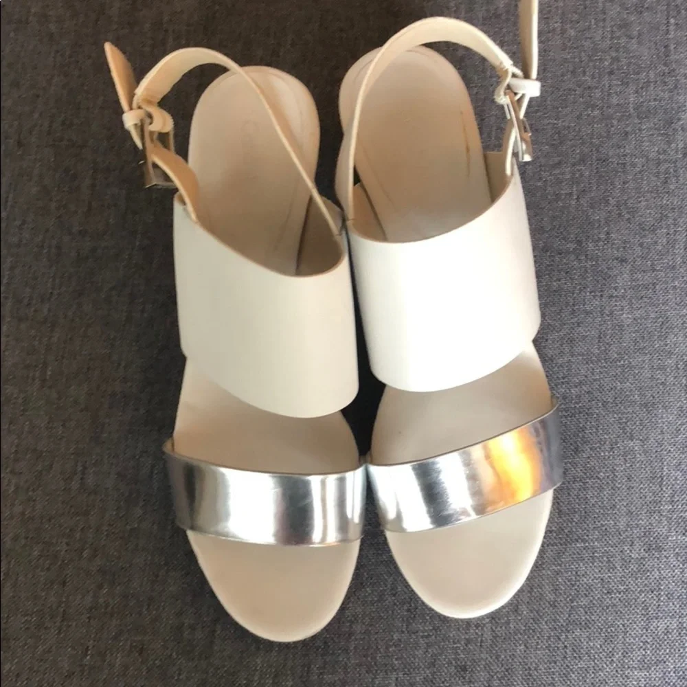 Calvin Klein white/cork leather wedge sandal size 8